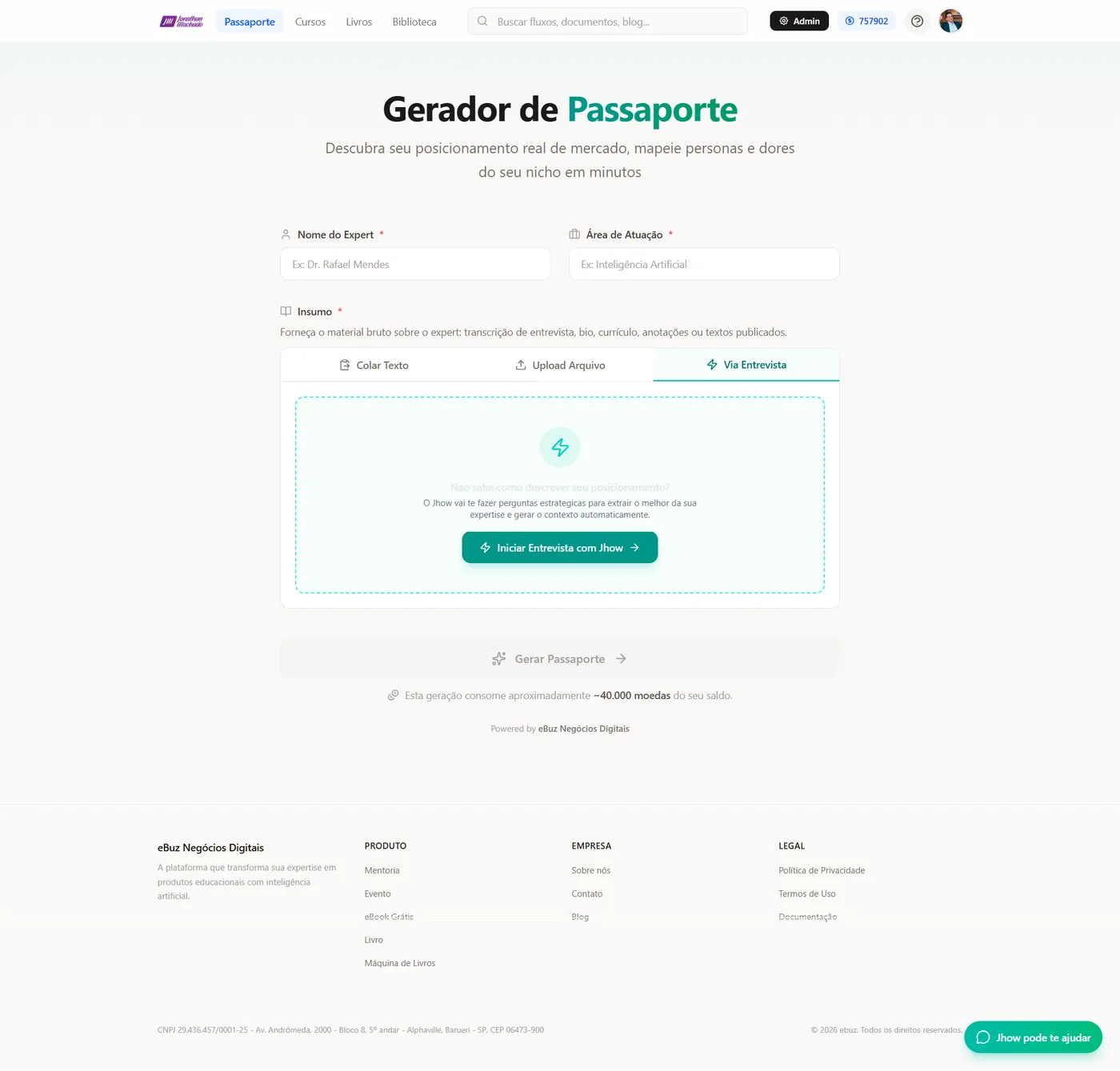 Gerador de Passaporte de Contexto da plataforma eBuz